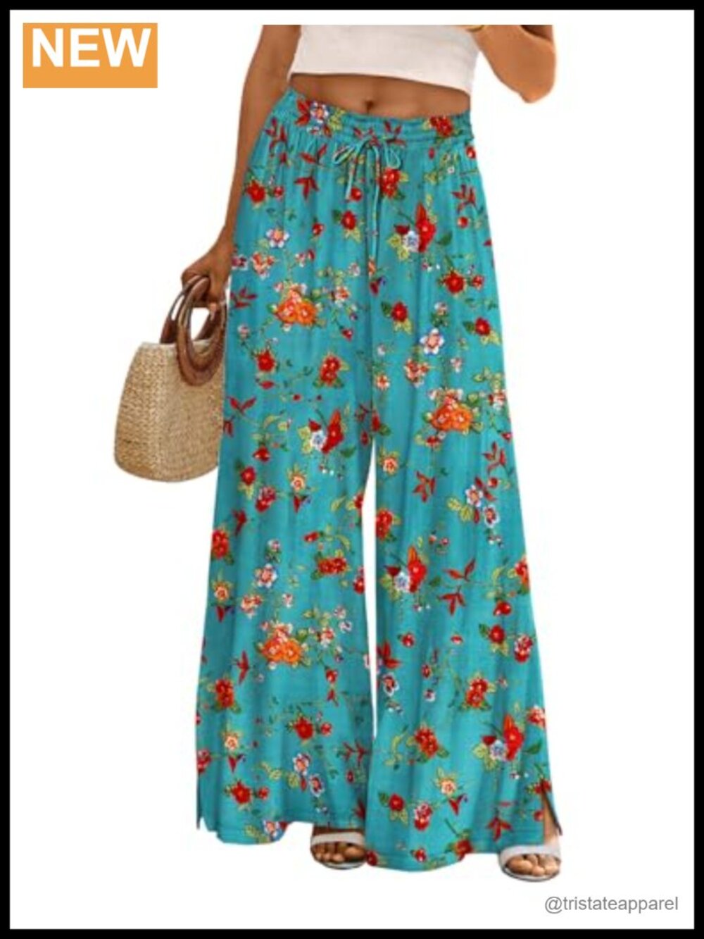Wide Leg Pants Drawstring Elastic Waist Casual Lounge Palazzo Trouser Pockets